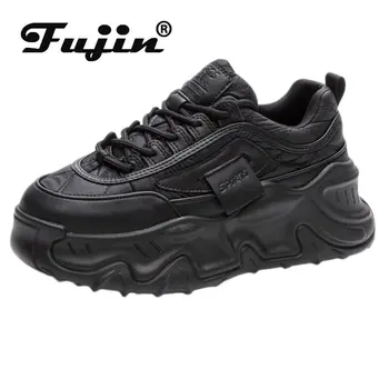 Fujin 정품 가죽 가황 여성 플랫폼 운동화, 통기성 디자이너 신발, 하이 브랜드 캐주얼, 가을, 봄, 5cm, 신상