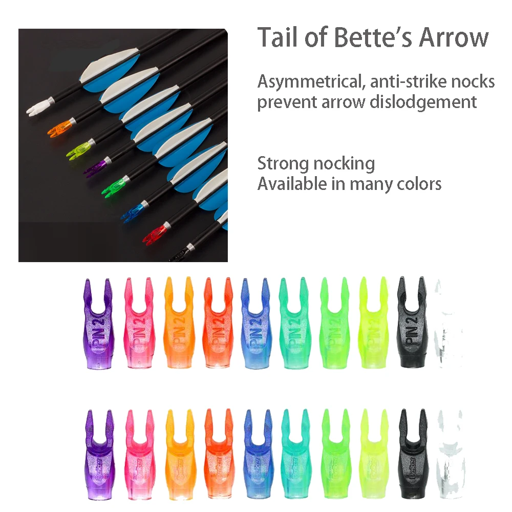 Anti-fighting Tail Bete PIN1/PIN2 Arrow Tail Plastic Arrow Pin Nocks 50PCS for ID4.2mm ID6.2mm 3.2mm Shaft Archery Accesso archery arrow nocks