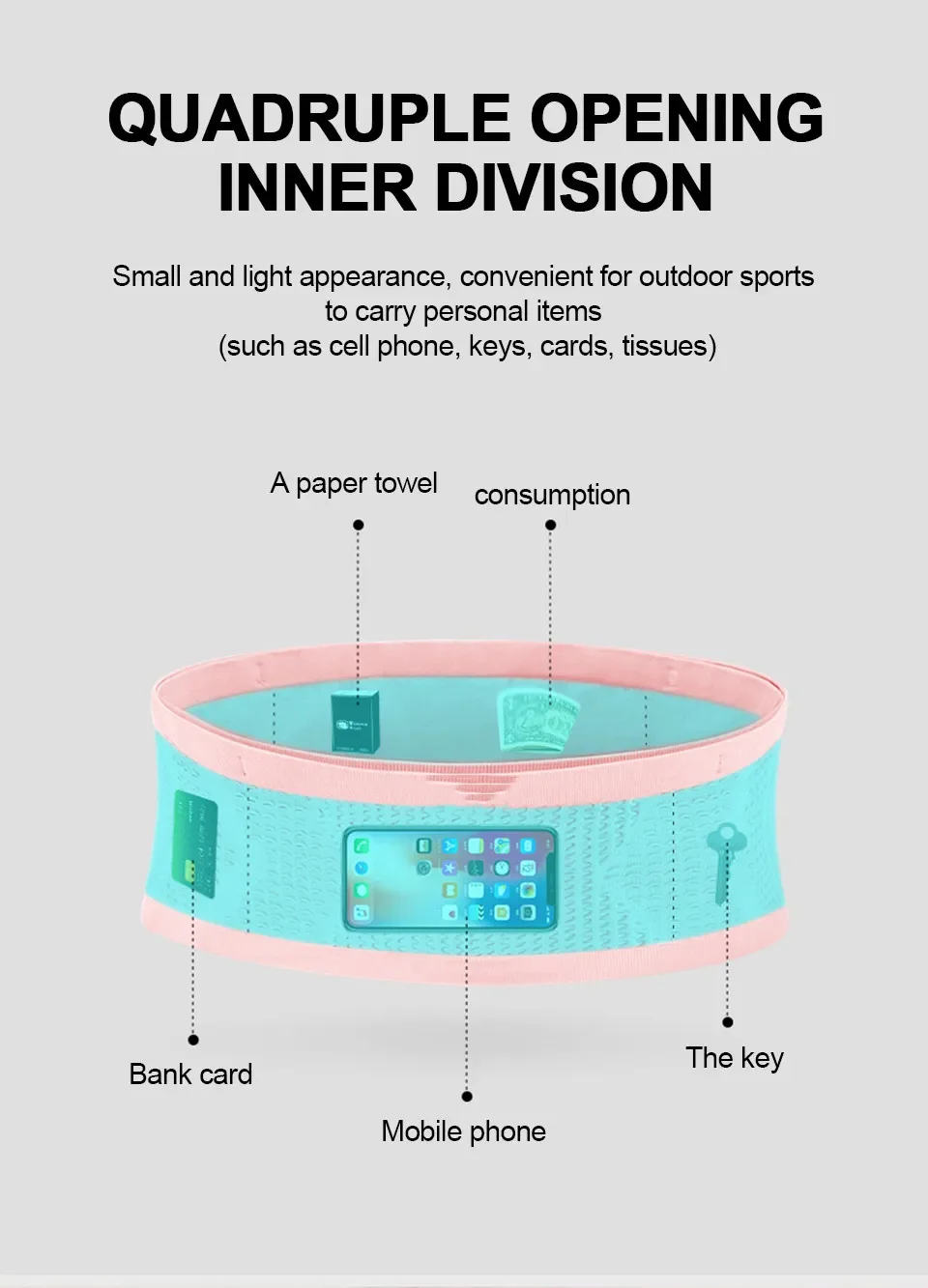 Seamless Invisible Running Waist Belt Bag Unisex Sports Fanny Pack Mobile Phone Bag Gym Running Fitness Jogging Run Cycling Bag