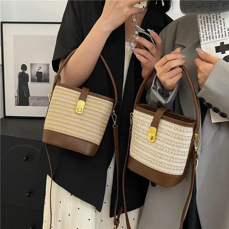 Women’s Fashion Trends Straw Bucket Bag Female Summer Handmade Woven Shoulder Bags Ladies Shopping Purse New Beach Bags Handbags 4