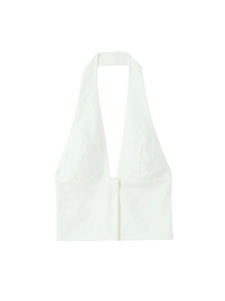 TFMLN New Halter Neck Sexy Tops For Ladies Solid Basic Clubwear Fashion Slim Backless Women Vintage Fashion Short  Streetwear