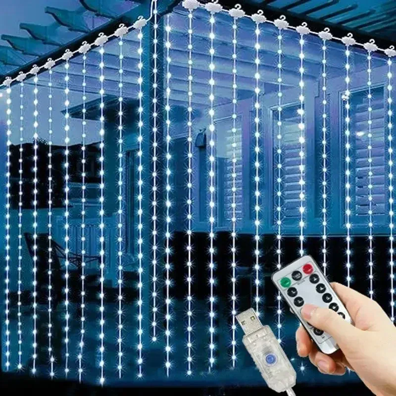 Description Picture 4 of itemRemote Control Curtain Garland String Lights LED Warm Light 8 Modes USB Bedroom Holiday Wedding Decoration Fairy Lights for Home