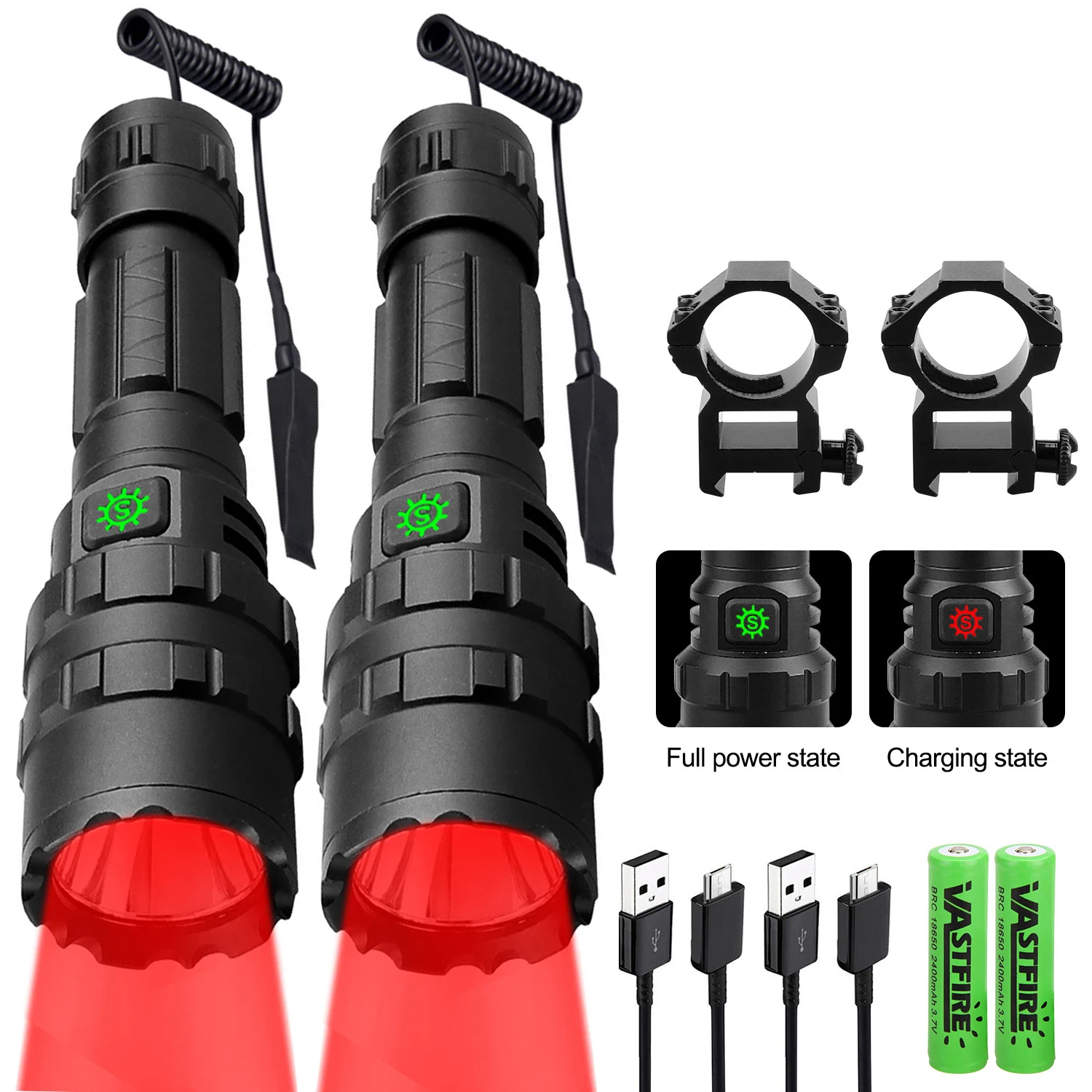

Professional Hunting Flashlight 5 Mode Torch L2 Tactical Lintern 18650 Aluminum 10W Waterproof Lamp Gun Mount Coyote Hog Varmint