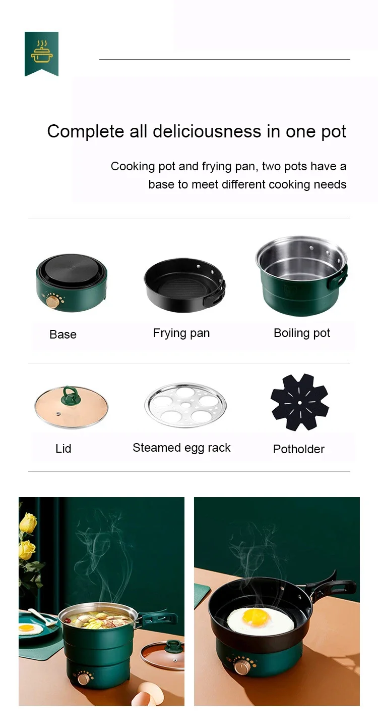 Description Picture 5 of item110V/220V Travel Rice Cooker Portable Split Frying Pan Electric Stew Soup Pot Boiler Cooking Skillet Mini Hotpot Food Steamer