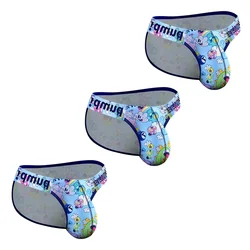 Men's Sexy Modal Colorful Summer Pattern Bikini Briefs with High Fork Horn Design - XXL (L - 3MP296 - Blue)