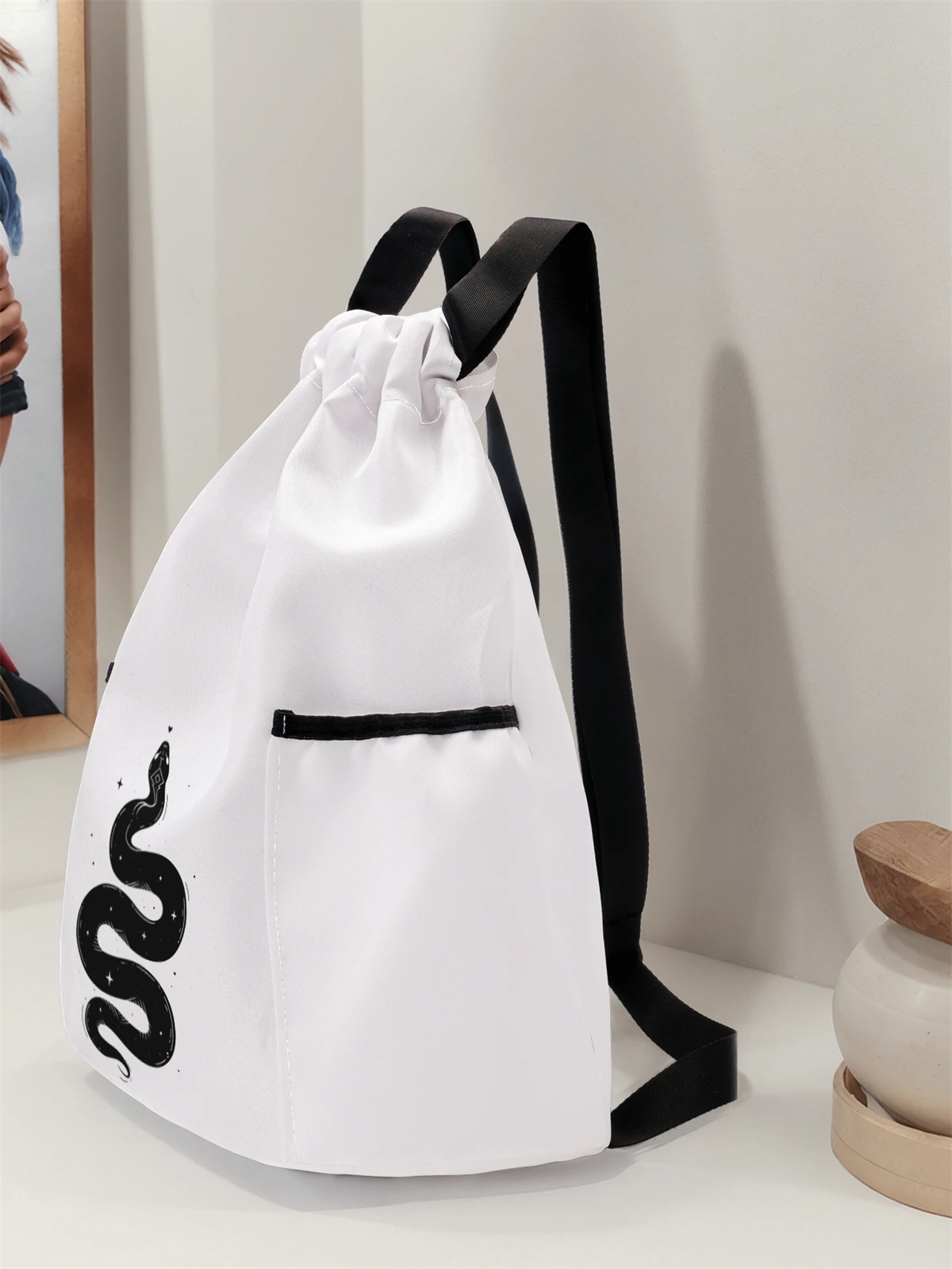 Snake Pattern Drawstring Backpack - Large Capacity Durable Fitness Bag, Adjustable Shoulder Strap, Sports Beach Backpack