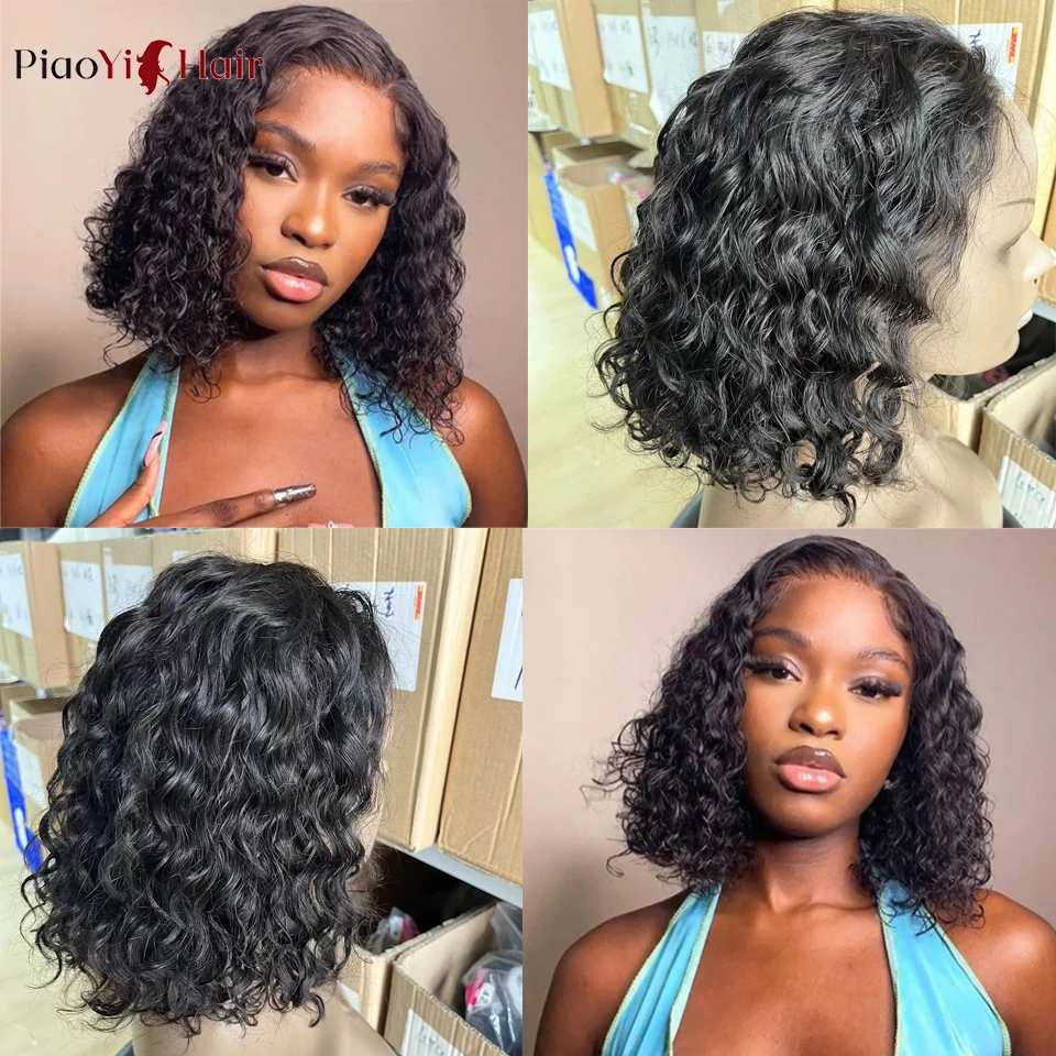 200 Density Water Wave Wigs Bob Wig Human Hair Glueless Wig Human Hair Ready To Wear Wig Pre Cut 4x4 Closure Wigs For Women