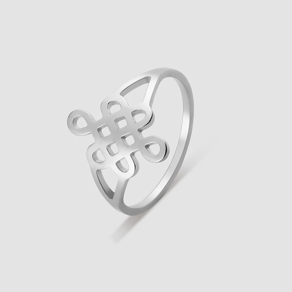 Dawapara klassischer chinesischer mystischer Knoten ring für Frauen unendliches Symbol viel Glück Frieden Amulett Edelstahl Ehering – Detail 14