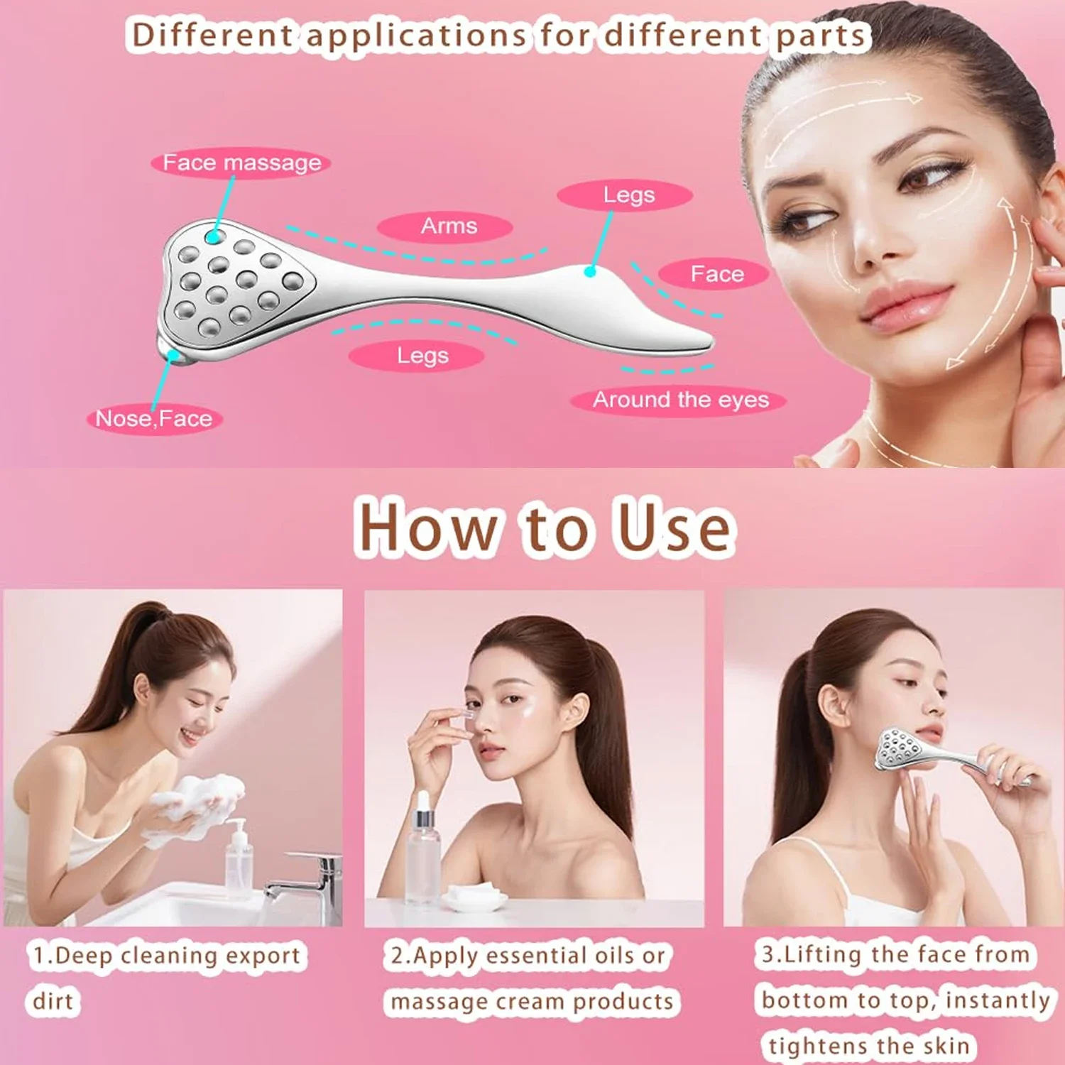 4-in-1 Face Roller & Gua Sha Tool for Women Facial Massager for Puffiness Reduction Anti-Aging Skin Tightening Beauty Spa Tool