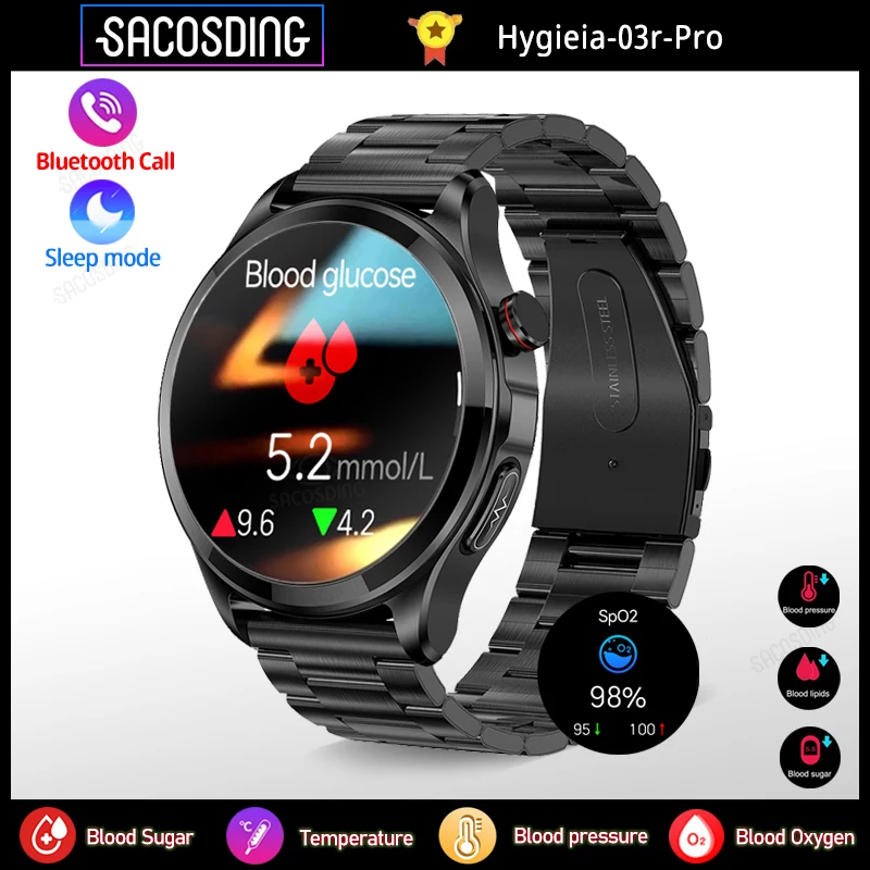

2023 New ECG+PPG Blood Glucose Smart Watch Men Sports Tracker Glucose Meter Thermometer Health Watches Bluetooth Call Smartwatch