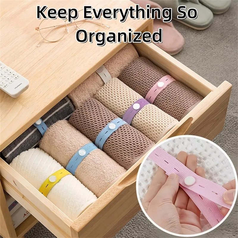 50pcs Clothes Storag Straps Lazy Folding Clothes Artifact Organizer For Wardrobe Bra Socks Storage Roll Elastic Band Cabinets 2