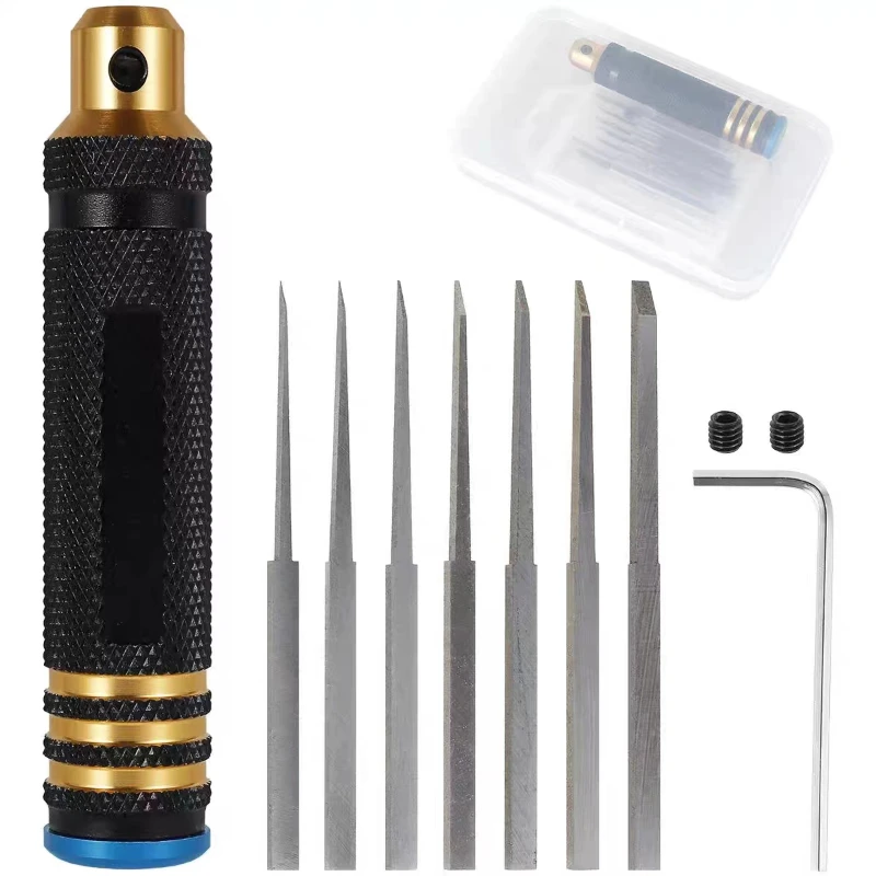 Modello 5 in 1 Scriber Modello in resina intagliata Scribe Line Hobby Utensile da taglio Scalpello 0,2/0,4/0,6/0,8/1,0 mm con lame con cappuccio in gomma  26
