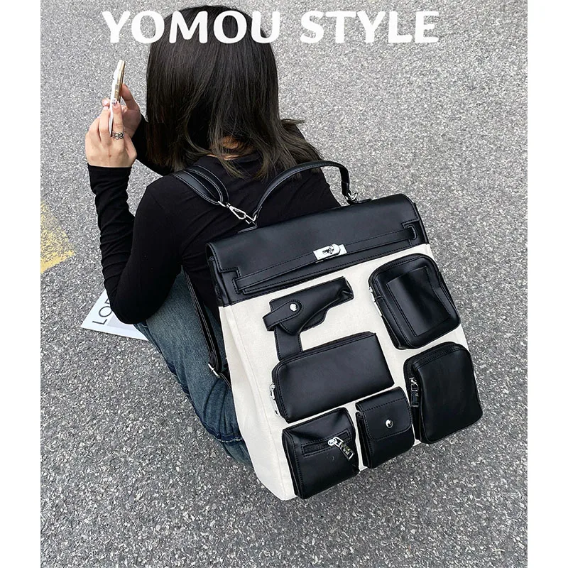 

Luxury Designer Brand New High Quality Multi-pocket Unisex Canvas Backpack School Bag Student Document Handbag Mochilas Hot Sale