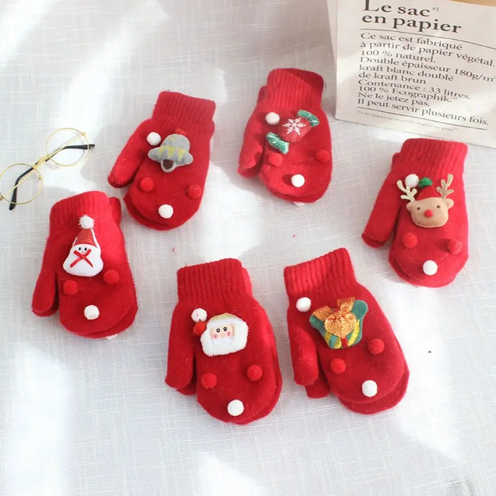 And Autumn Present Snowman Plus Velvet Bell Full Fingers Gloves Women Knitted Gloves Christmas Kids Mittens Santa Claus Printed