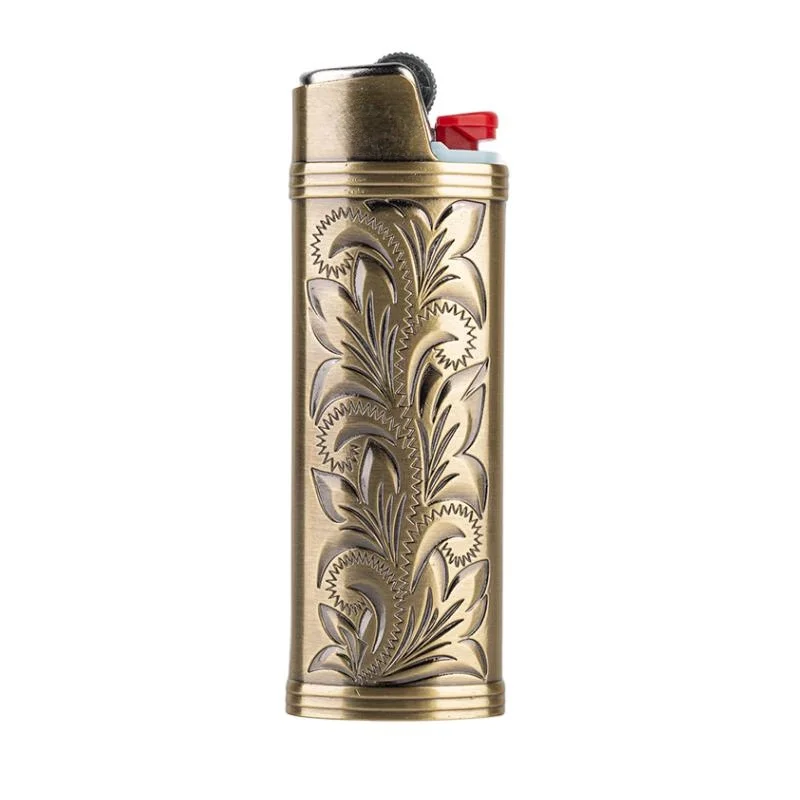 1pcs Vintage Fortune Flower Metal Lighter Case Compatible with BIC J3 Full Size Lighters