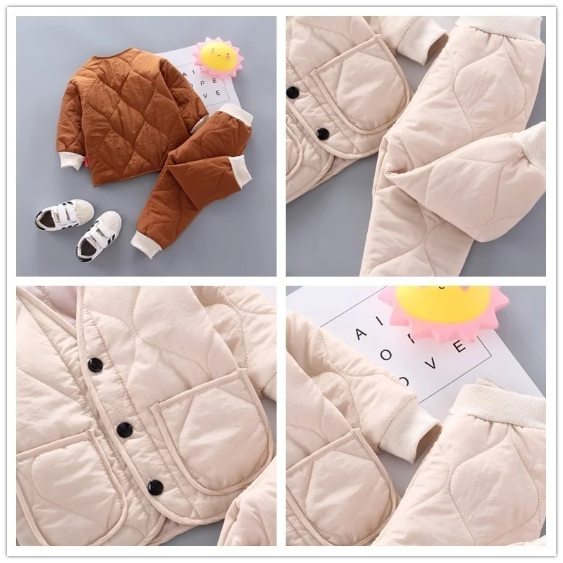 New Winter Children Keep Warm Clothes autumn Kids Boys Girls Thicken Cotton Jacket Pants 2Pcs/sets Baby Infant Casual Tracksuits