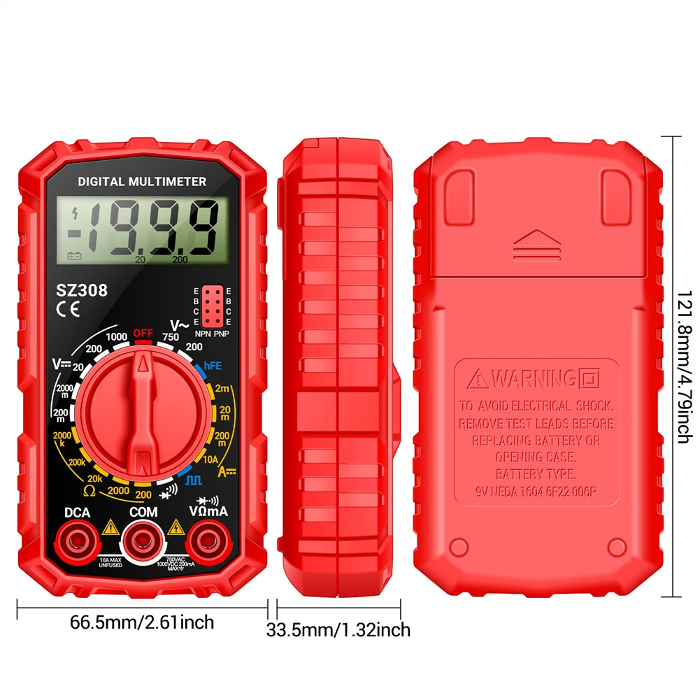 מטר מתח דיגיטלי התנגדות מתח רב-תכליתי hfe triode zzzer multimeter רב-פונקציות בודק volt