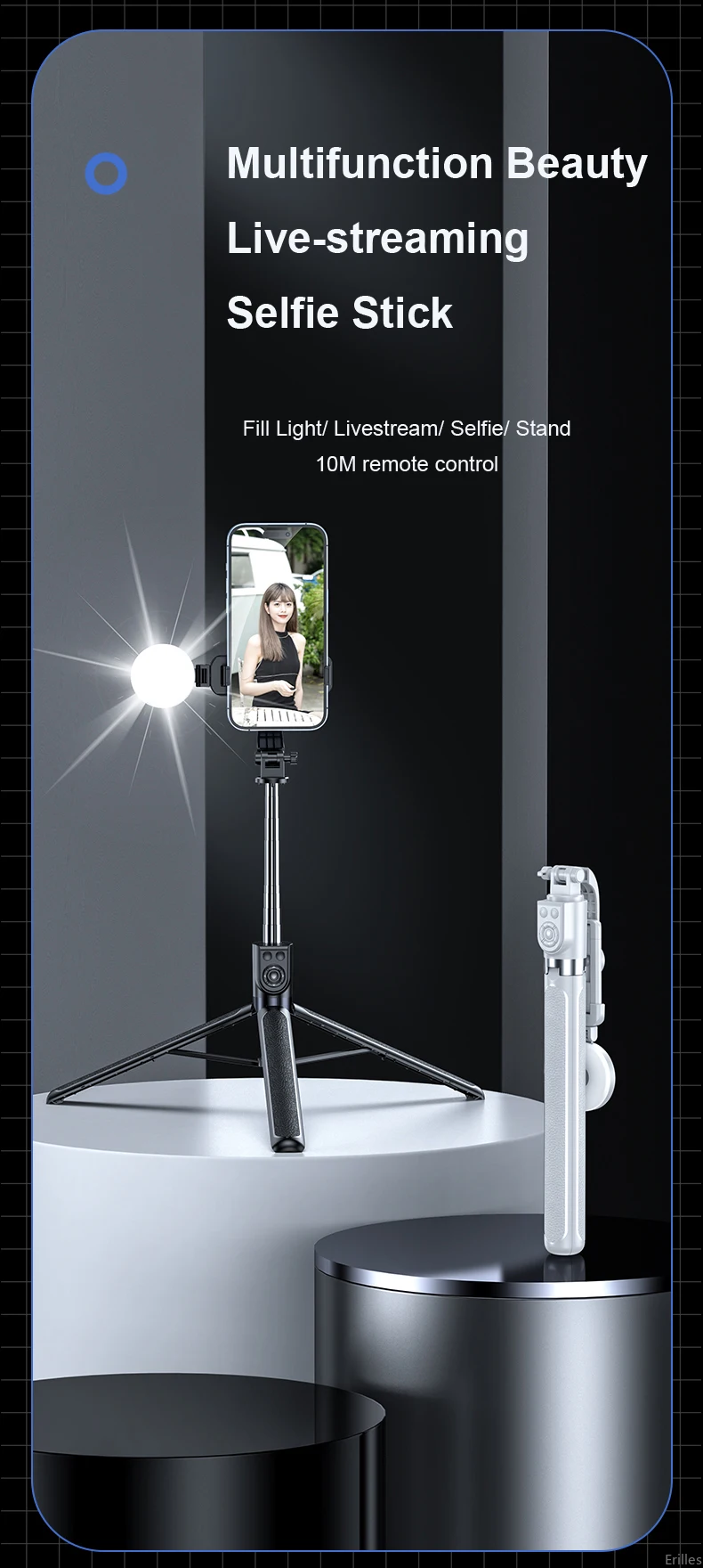 Description Picture 2 of item1.75M Rechargeable Long Extended Bluetooth Wireless Selfie Stick Live Broacast Stream Stand Holder Tripod Foldable Smartphones
