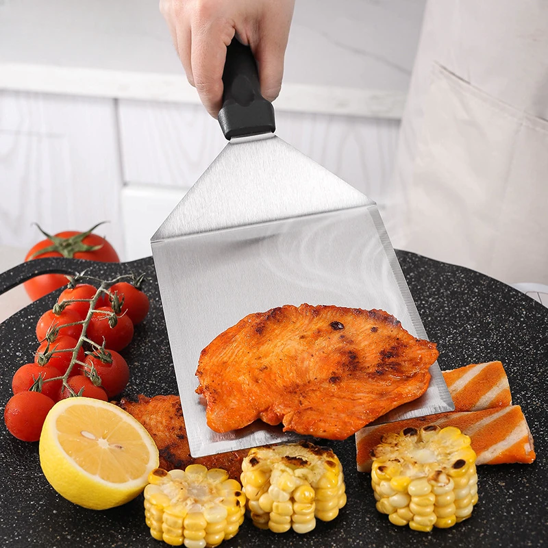 Pancake Scraper Burger BBQ Tool Stainless Steel Large Grill Spatula with Cutting Edges Kitchen Griddle Cooking Accessories