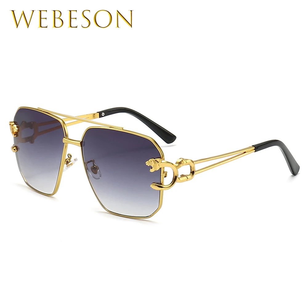 

New Fashion Large Frame Square Sunglasses Men Women Luxury Brand Designer Popular Travel Driving Metal Leopard Head Sun Glasses