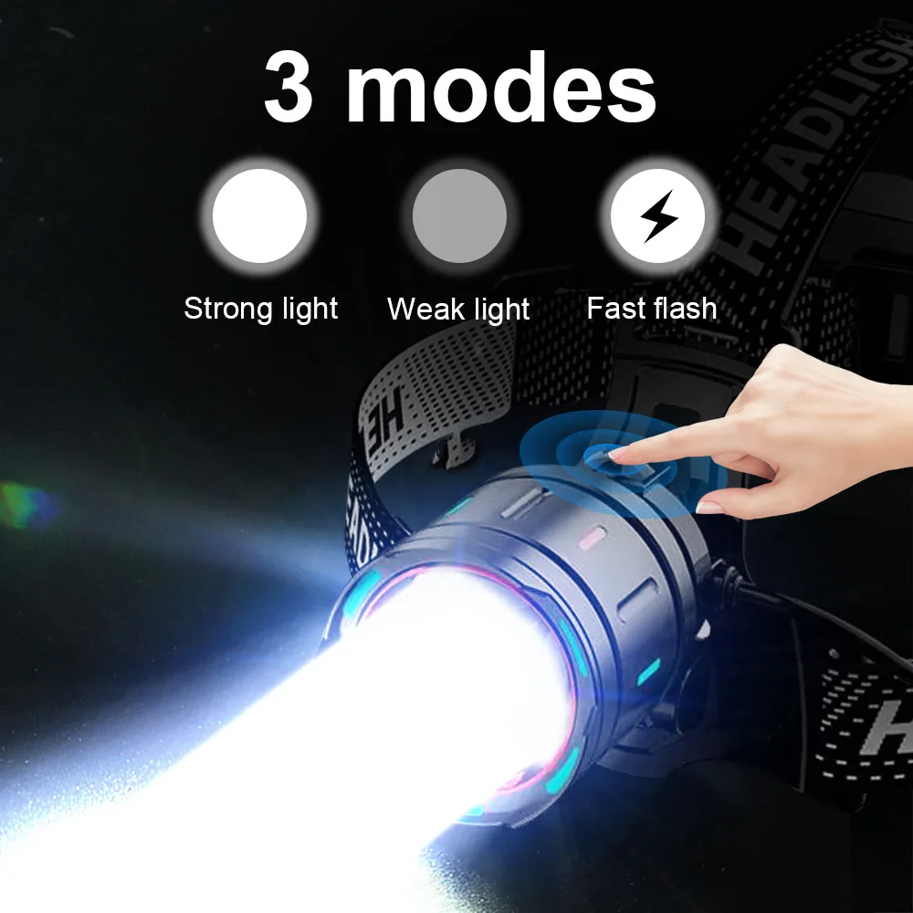 5000000LM 800W/300W 가장 강력한 IR 센서 헤드램프 충전식 헤드 플래시라이트 장거리 3000M 낚시 랜턴 헤드 LED 라이트