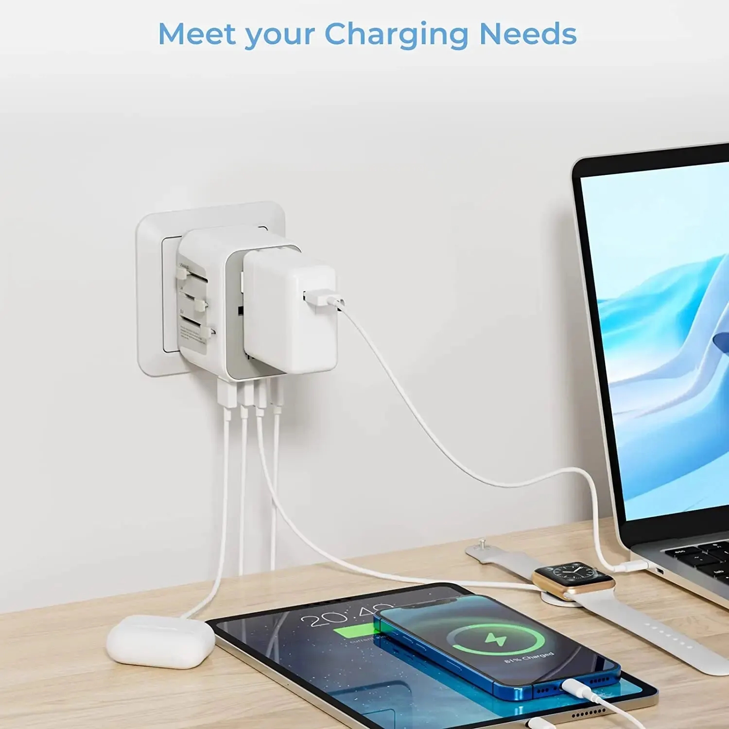 Hichain Adattatore Da Viaggio Universale 70W PD – 4 Porte USB (2C + 2A), Ricarica Rapida, Spina Intercambiabile Per USA, UE, UK, AU, Compatto E Sicuro
