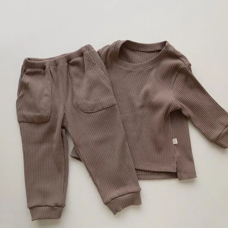 

Spring Home Clothes Suit Boys And Girls Baby Solid Color Striped Pajamas Suit Comfortable Soft Cotton Loose Children's Pajamas
