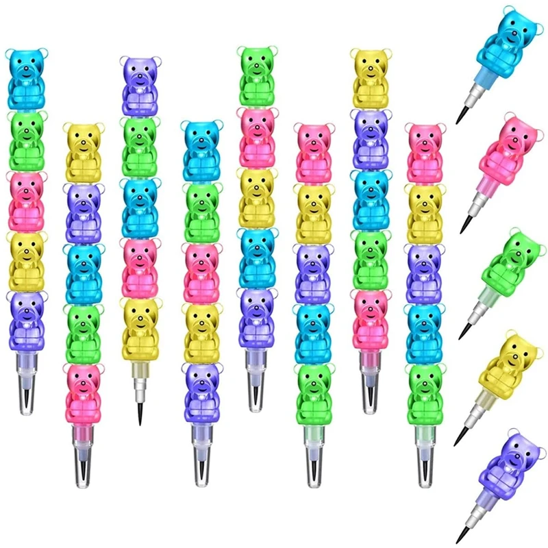 30 Pieces Stackable Bear Pencils Kids Plastic Bear Shaped Stacking Pencil 5 in 1 Point Pencils for Birthday Party Supplies 5