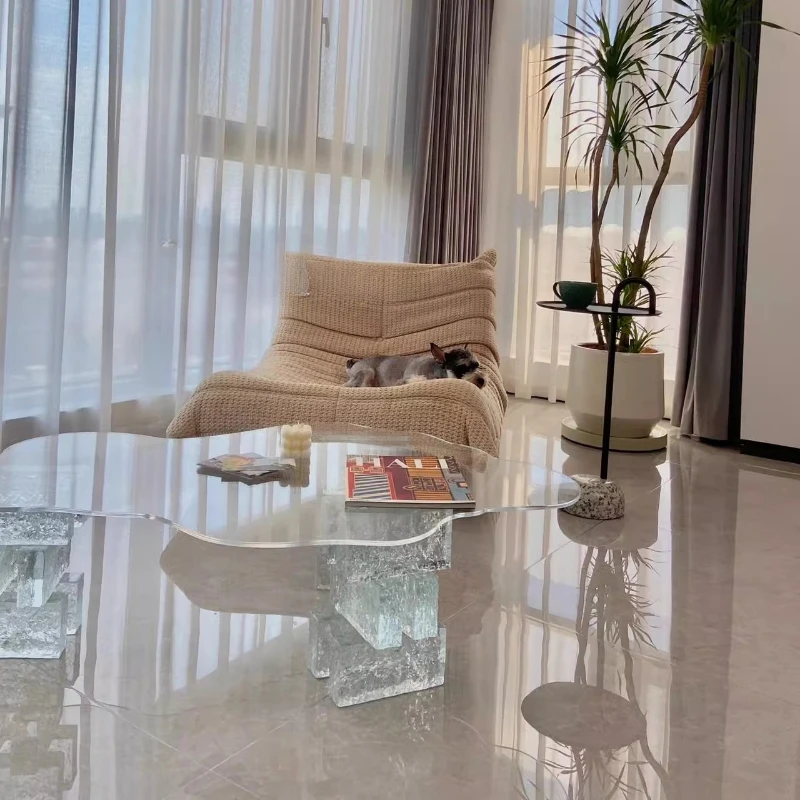 Cloud Coffee Table Creative Glass Transparent Side Table Living Room Small Table Luxury Nordic Style Modern Apartment Furniture