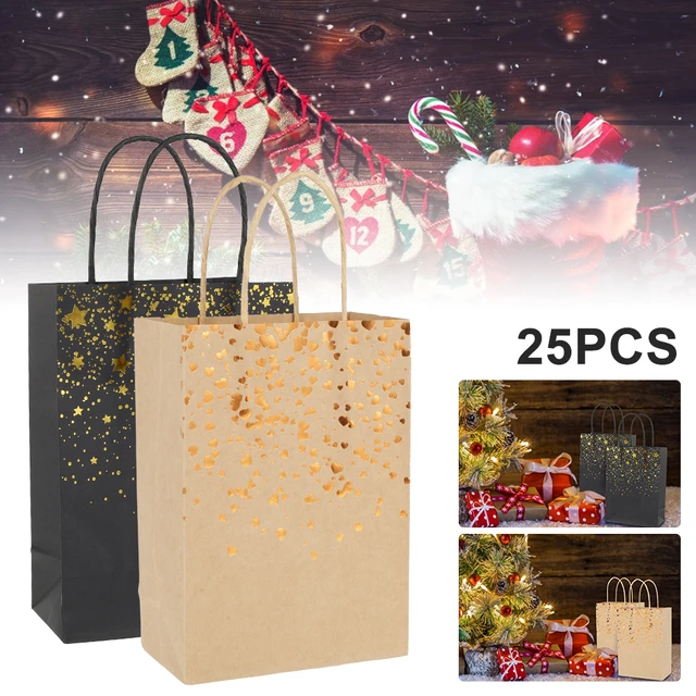 Black Kraft Paper Bags with Handles Gold Star Heart Gift Bags Party  Shopping Bags for Birthday