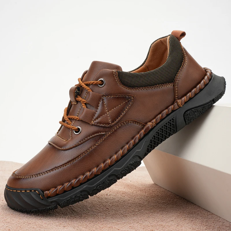 Genuine Leather Men's Casual Shoes Classic Lace Up Oxford Shoes Elegantes Office Men Hiking Footwear Comfy Male Walking Sneakers