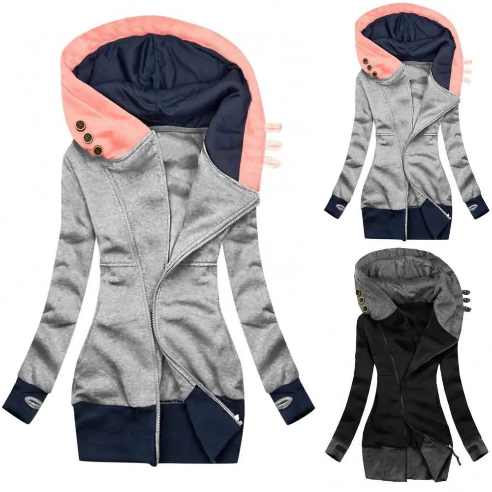  QSXLTS Abrigo con capucha con cremallera para mujer, con  bloques de color, sudaderas de moda de manga larga, chaqueta de otoño  básica, tallas S-3XL, B-gris oscuro : Ropa, Zapatos y Joyería