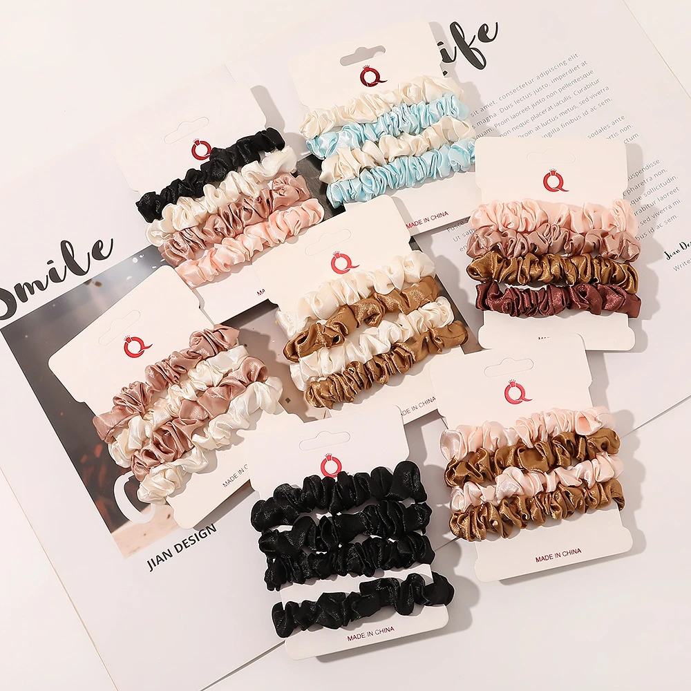 Elegant Satin Hair Scrunchies Set - Vintage Solid Color Elastic Bands
