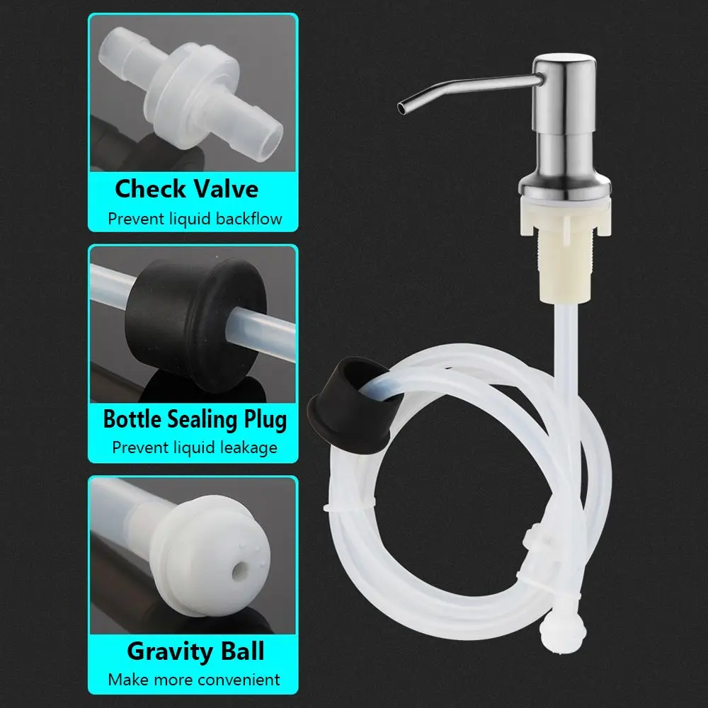Kitchen Sink Liquid Soap Dispenser Mounted Stainless Steel Countertop Water Pump Extension Tube Dishwashing Liquid Dispenser 5
