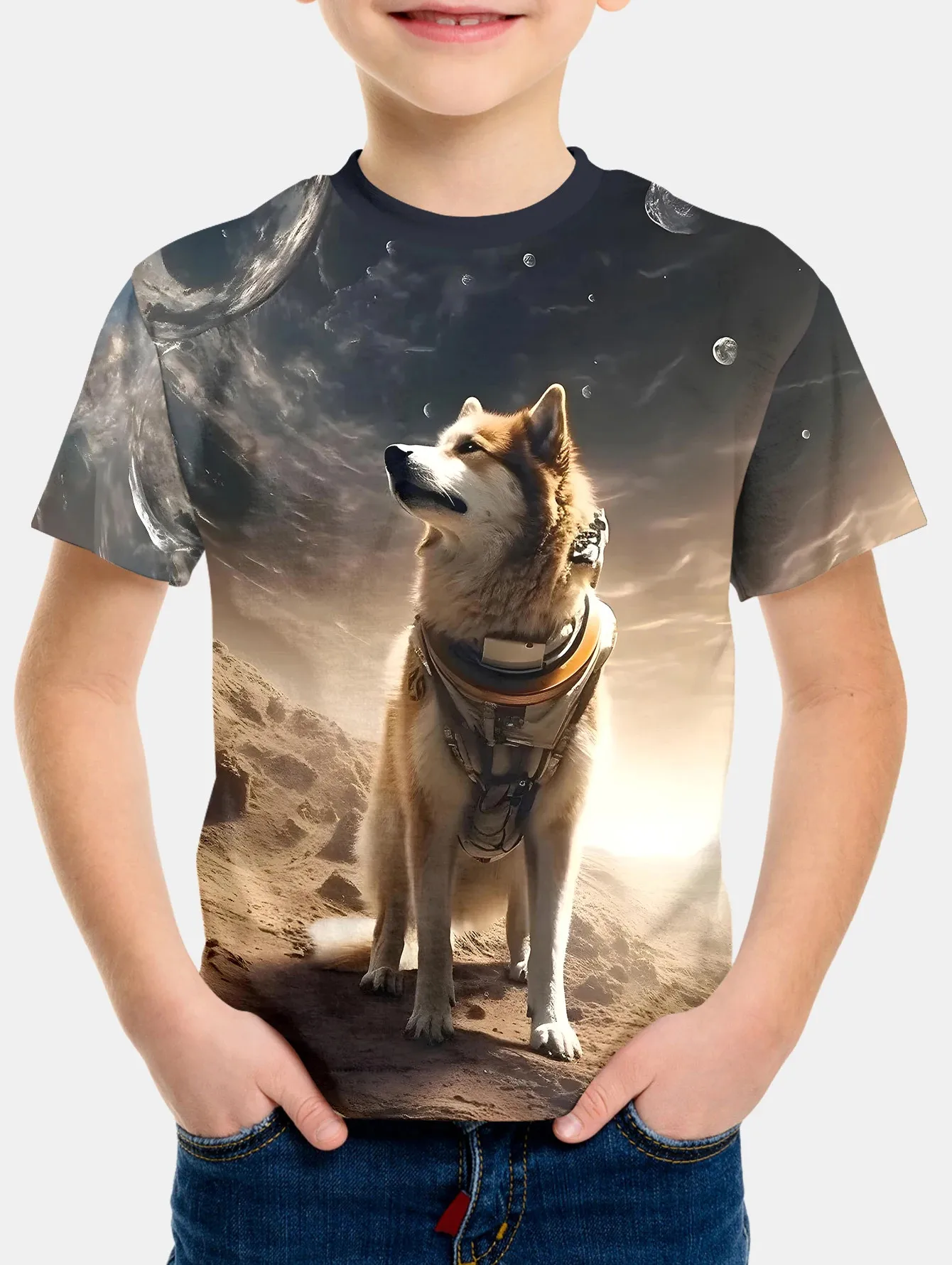 

Animal Wolf Pattern 3d Printe Children's Tops Summer Boy's Round Neck Casual Short Sleeve Comfortable Kids Clothes T Shirt