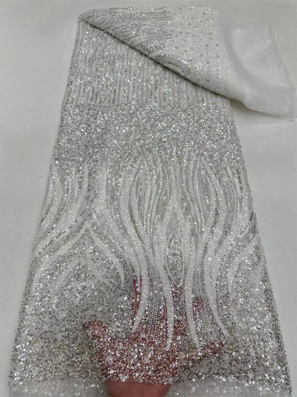 Nigerian Handmade Beads Lace Fabric Luxurious Sequins Beaded Embroidery African Lace Fabric for Sewing High Quality 2024 A01-3