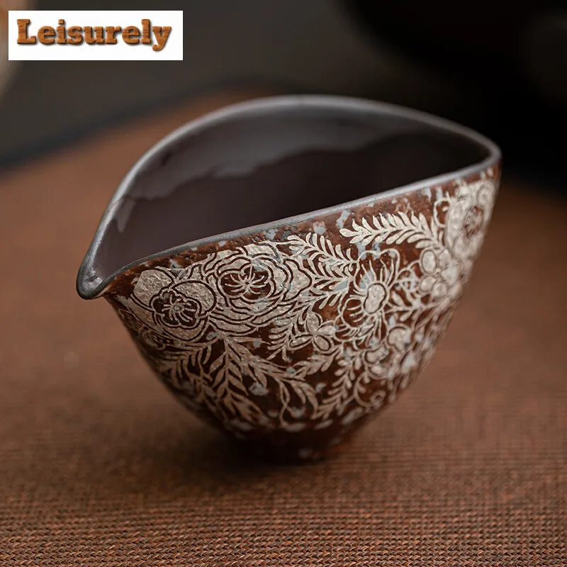 170ml Retro Gilded Silver Flower Tea Pitcher Ancient Old Rock Mud Coarse Pottery Chahai Coffee Justice Cup Tea Services Supplies