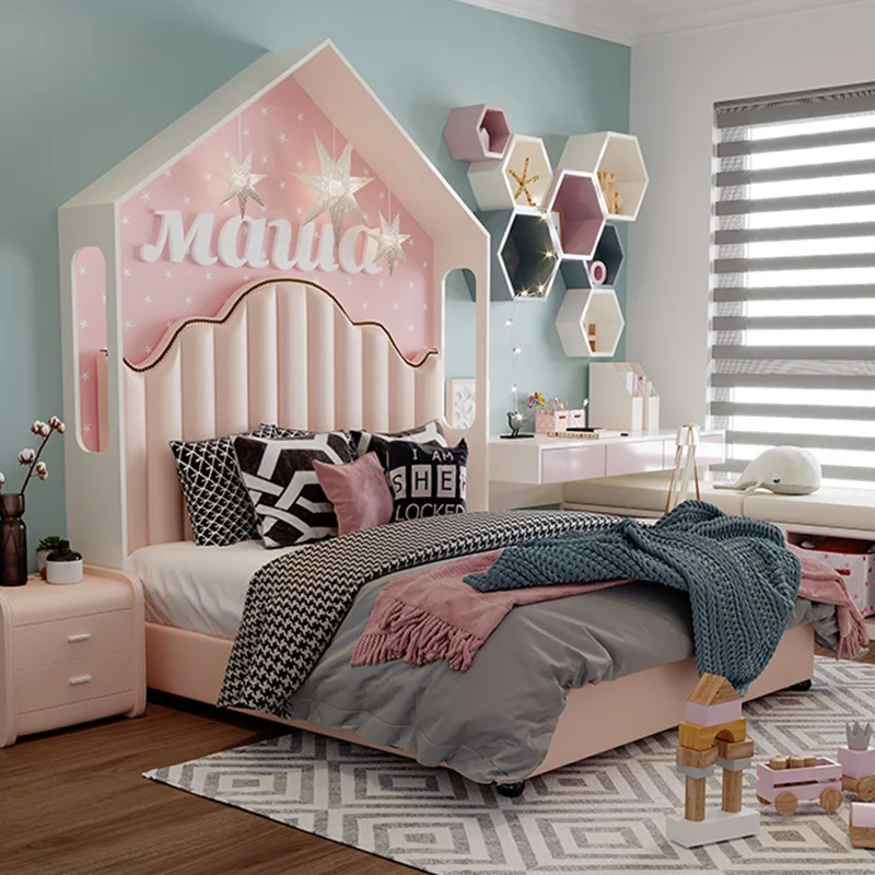 

Modern Beautiful Pink Children Beds High Quality Luxury Baby Lalrge Children Beds Bedroom Camas De Dormitorio Home Furniture