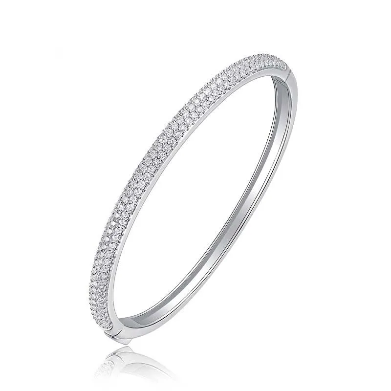 

S925 Silver 2.25ct Real Moissanite Bangle Women White Gold Plated 2 Rows Iced Out Lab Diamond Cuff Bangle Bracelet Pass Tester