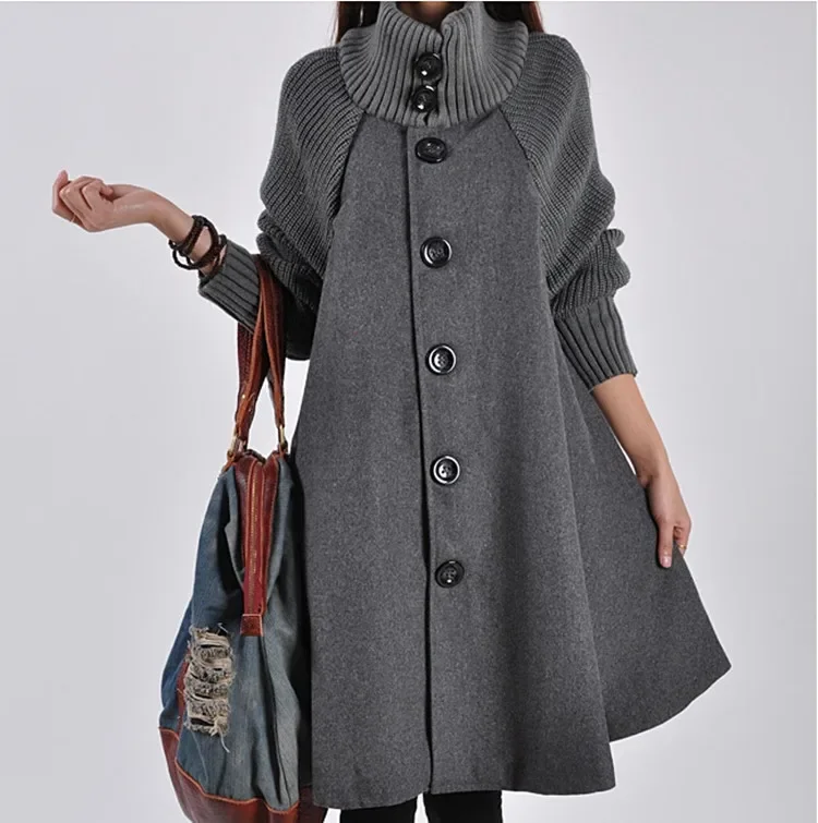 Winter New Korean Style plus Size Women's Mid-Length Loose Woolen Coat Cloak Windbreaker Outerwear Thickened Female Jacket