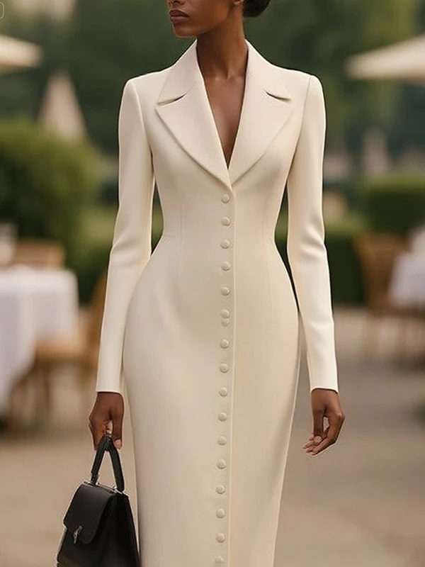 Modigirl Spring Fall Formal Midi Dresses Outerwear Women 2025 Long Sleeves Urban Elegant Bodycon Dresses Ladies French Clothes Sdd3888dfbbf2495b98dd4533e4f74add4