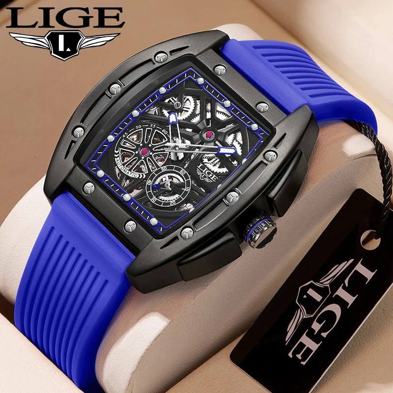 

LIGE Fashion Mechanical Men Watch Top Brand Luxury Waterproof Business Casual Sport Luminous Watch for Men Silicone Strap Clocks