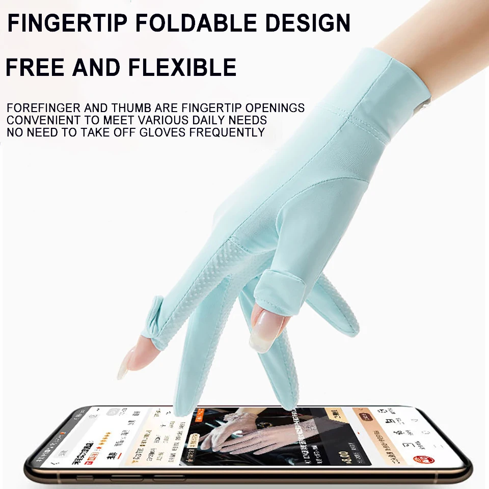 GTUBIKE Sunscreen Gloves Two Fingers Exposed Touch Screen Breathable Summer Anti-slip UV Protection Battery Bike Cycling Women