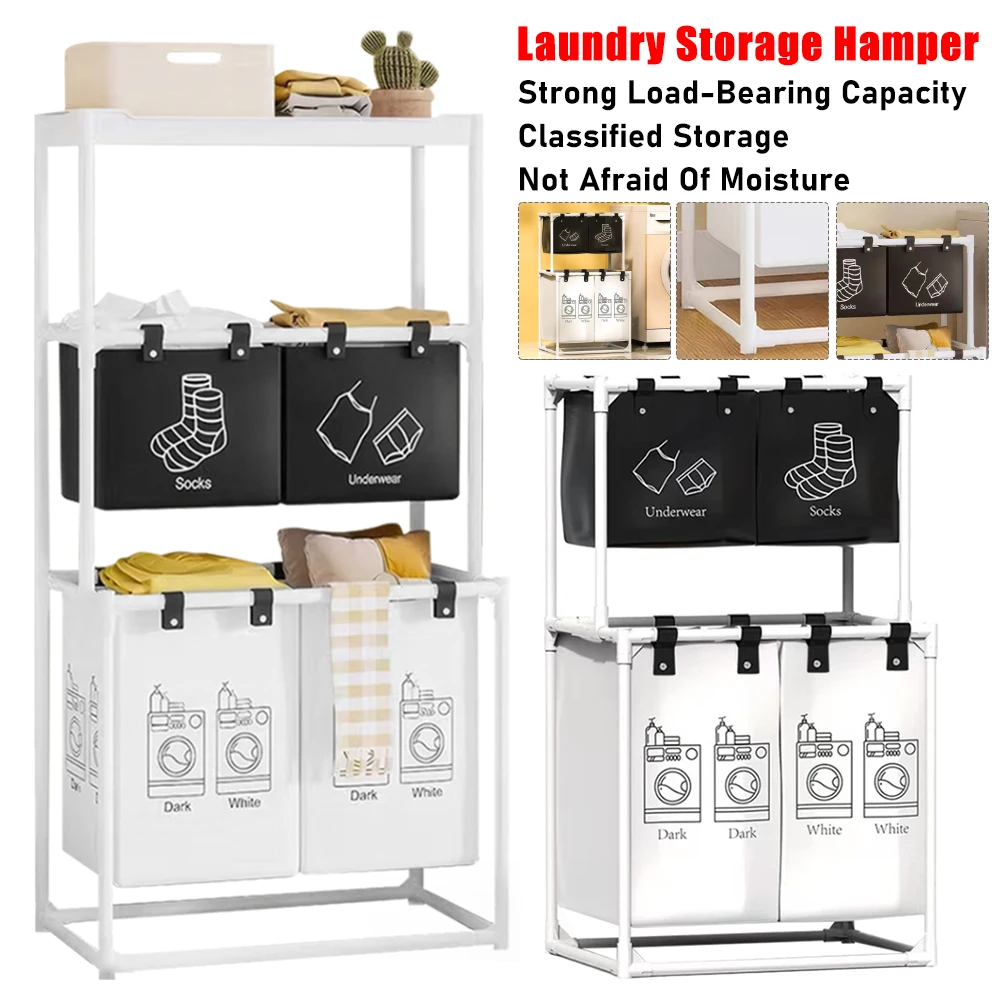 Clothing Sorting Basket 2/3 Layer Clothing Sorting Basket Waterproof Laundry Sorter Hamper Large Capacity Home Dorm