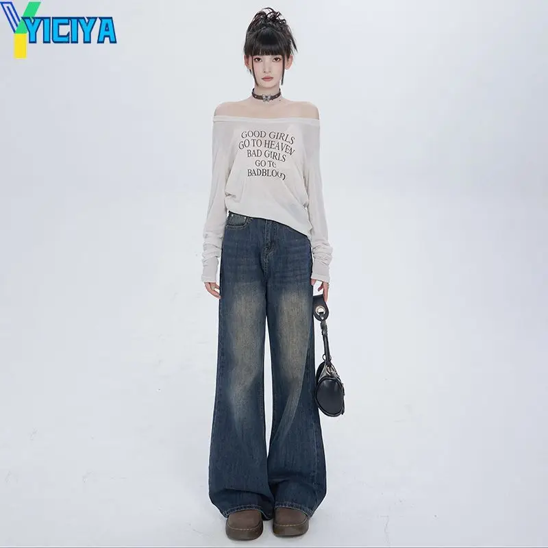 

YICIYA Y2K cargo Jeans blue wide leg trousers Baggy Jean Original Washed fashion Clothes oversize pant new outfits 90s vintage