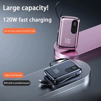New 100000MAh 120W Super Fast Charge Built-in Cable Mini Power Bank Portable Charger, External Battery for iPhone Xiaomi Samsung