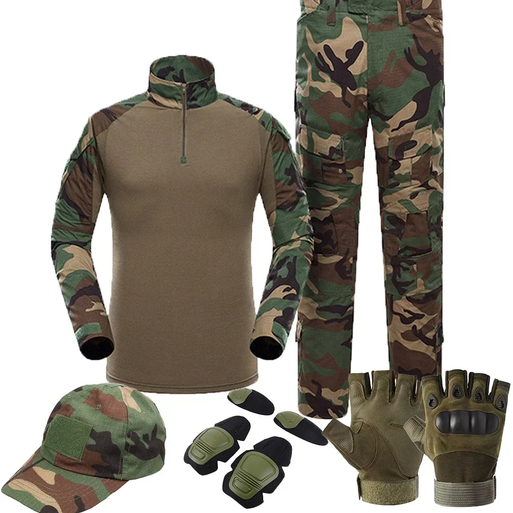 Men Tactical Suits Outdoor Paintball Clothing Uniform Shooting Field Combat Shirt Multicam Camouflage Suit Cargo Knee Pads Pants 2