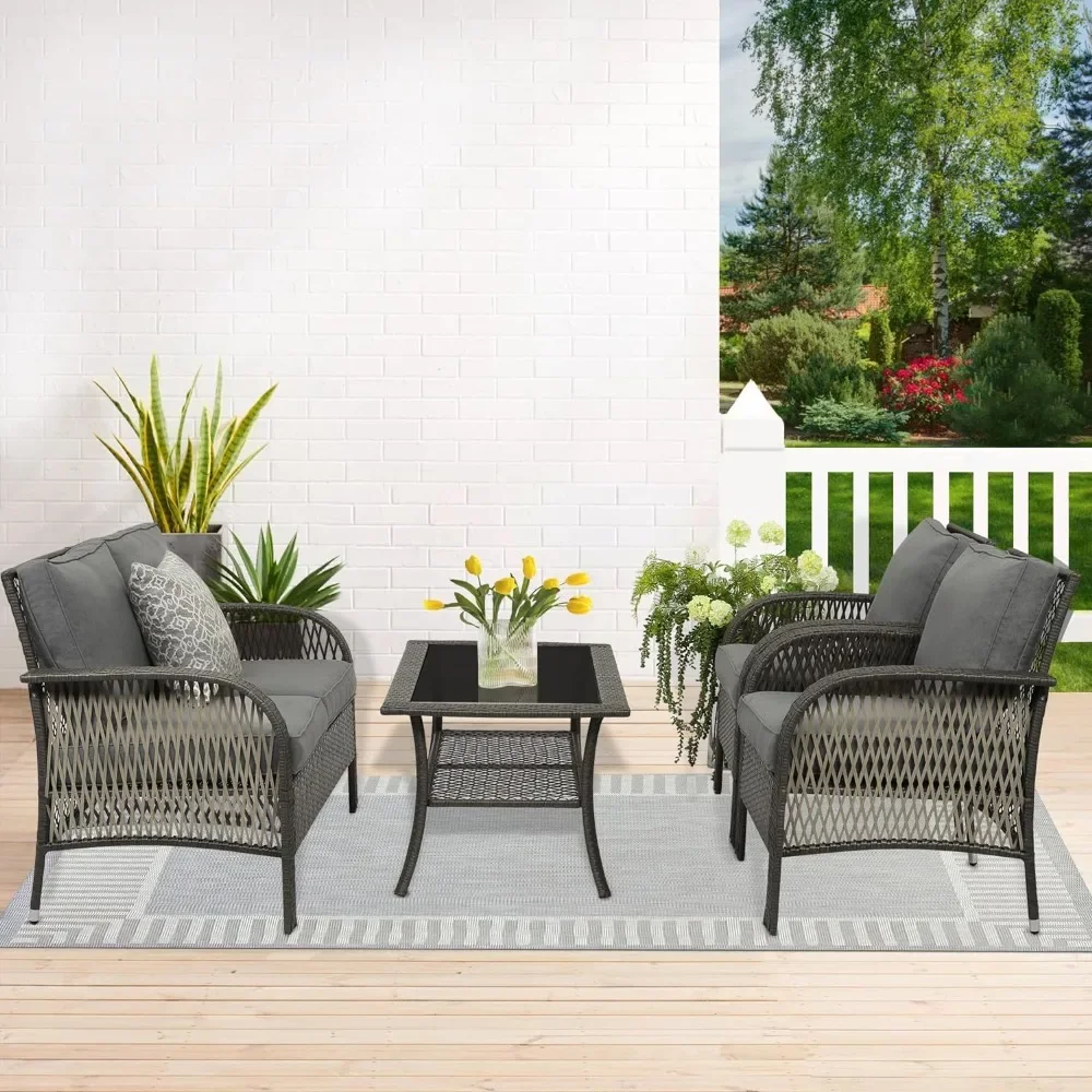 

Комплект садовой мебели для крыльца, комплект уличной мебели из 4 предметов, подушки для балкона, заднего двора, Плетеный комплект для разговора