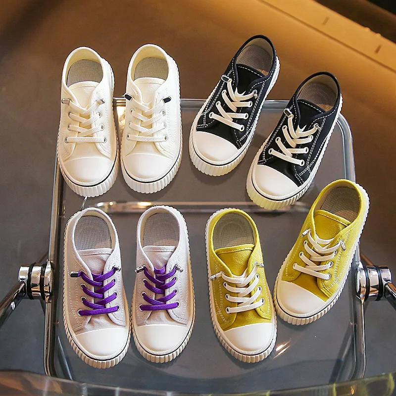 

Children 2022 Canvas Shoes for Girls Simple Spring New Lace-up Non-slip Versatile Casual Boys School Shoes Round-toe Breathable