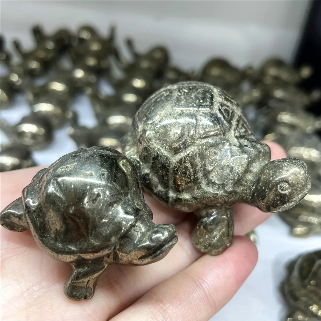 6CM Natural Pyrite Rock Quartz Crystals Carved Tortoise Home Office Decorations Reiki Healing Turtle Animal Ornaments Folk Craft 4